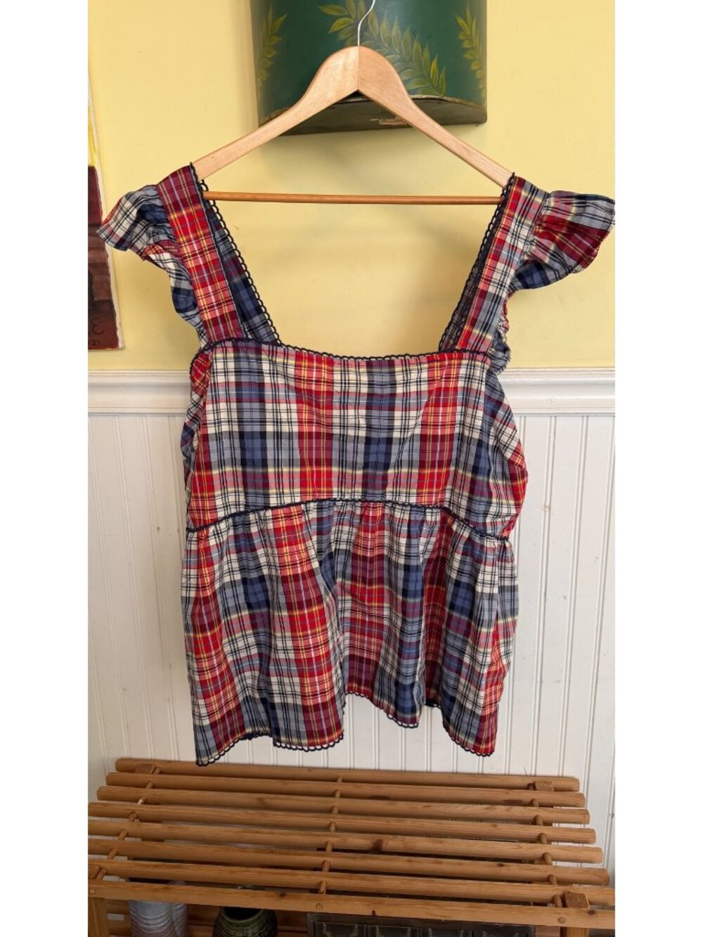 Belle Isle By Torrid Plaid Sleeveless Babydoll Top With Ruffle Straps Size 2X